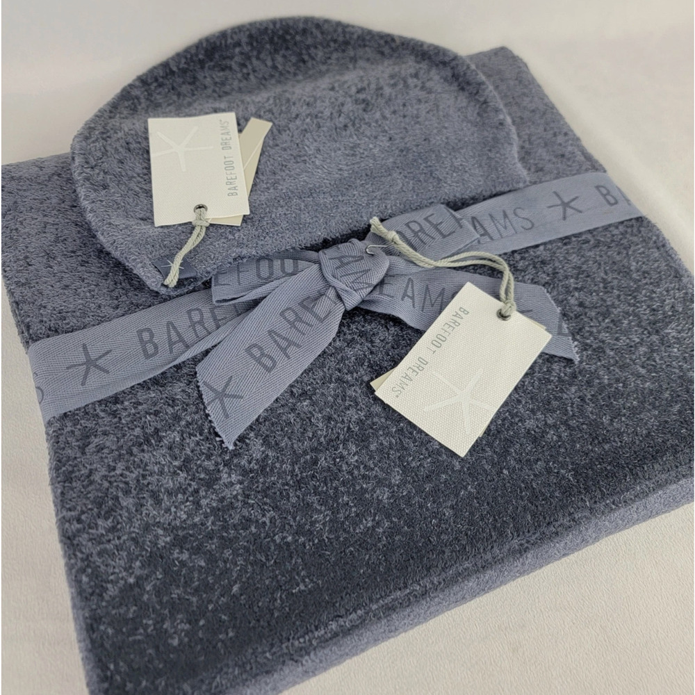 Barefoot Dreams Cozy Chic‎ Lite-Scarf/Beanie Deep Sea Blue Indigo NWT
